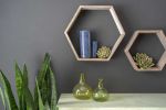 Set Of 3 Hexagon Rustic Natural Weathered Grey Wood Open Box Shelve