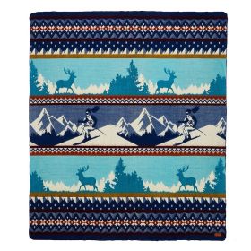 Ultra Soft Blue Ski Mountain Handmade Queen Size Woven Blanket