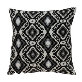 Jet Black And White Geo Throw Pillow