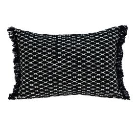 Jet Black And White Woven Lumbar Pillow