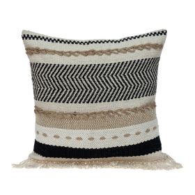 18" Black White And Tan Textured Pillow