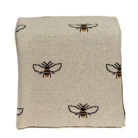 Ivory Bumble Bee Knitted Throw Blanket