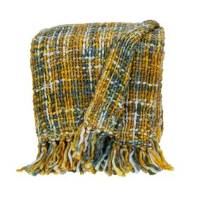 Boho Yellow And Gray Basketweave Throw Blanket