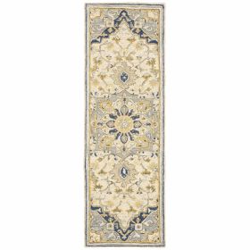 3' X 8' Blue And Ivory Bohemian Runner Rug