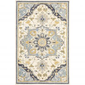 8' X 10' Blue And Ivory Bohemian Rug