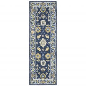 3' X 8' Navy And Blue Bohemian Area Rug