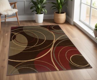 4' X 6' Brown And Red Abstract Area Rug