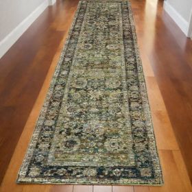 12' Runner Green Power Loom Runner Rug