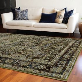 7' X 9' Green And Brown Floral Area Rug