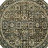 7' Round Green And Brown Floral Area Rug