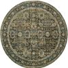 7' Round Green And Brown Floral Area Rug