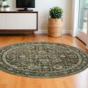 7' Round Green And Brown Floral Area Rug