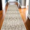 3' X 12' Beige And Ivory Medallion Runner Rug