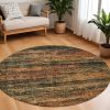 7' Round Gold And Slate Abstract Area Rug