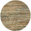 7' Round Gold And Green Abstract Area Rug