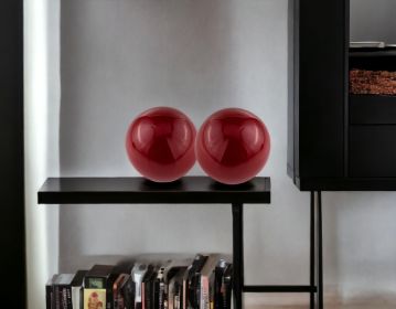 Set of Two 3" Red Aluminum Decorative Orbs