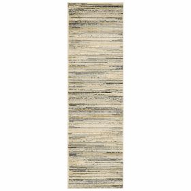 8' Ivory Sage Abtract Lines Indoor Runner Rug