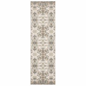 7' Ivory Gray Abstract Ikat Indoor Runner Rug