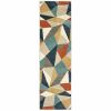 8' Blue Green Beige Retro Wedge Indoor Runner Rug