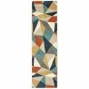 8' Blue Green Beige Retro Wedge Indoor Runner Rug