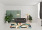 6' X 9' Blue Green Beige Retro Wedge Indoor Indoor Area Rug