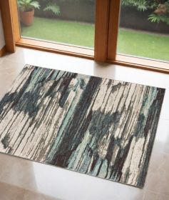 2' X 3' Ivory Blue Gray Abstract Layers Indoor Accent Rug