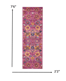 8' Fuchsia Floral Power Loom Runner Rug