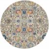 4' Orange And Ivory Round Floral Power Loom Area Rug