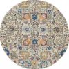 5' Orange And Ivory Round Floral Power Loom Area Rug