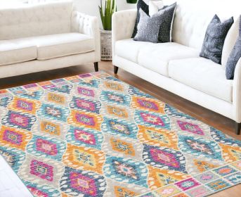 5' X 7' Blue And Pink Ogee Power Loom Area Rug