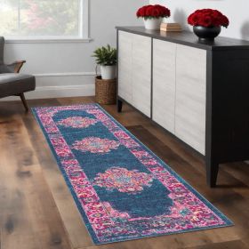 8' Blue Power Loom Runner Rug