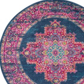 4' Blue Round Power Loom Area Rug