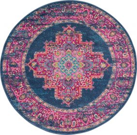 5' Blue Round Power Loom Area Rug