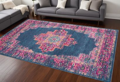 7' X 10' Blue Power Loom Area Rug