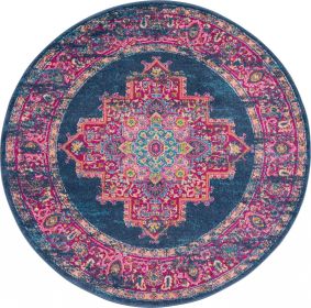 8' Blue Round Power Loom Area Rug