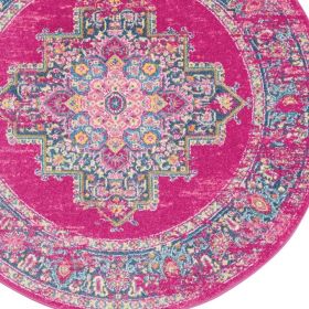 4' Fuchsia Round Power Loom Area Rug