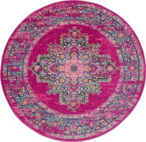 5' Fuchsia Round Power Loom Area Rug