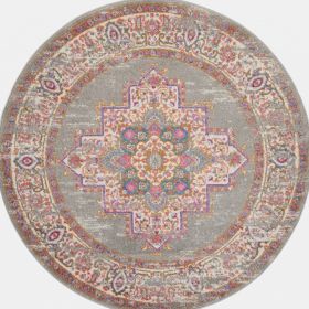 8' Gray Round Power Loom Area Rug