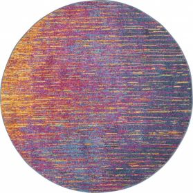 5' Blue And Pink Round Abstract Power Loom Area Rug