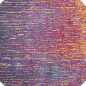 8' Blue And Pink Round Abstract Power Loom Area Rug