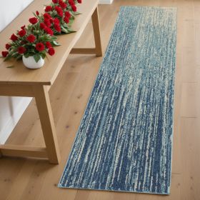 6' Blue and Ivory Abstract Power Loom Runner Rug