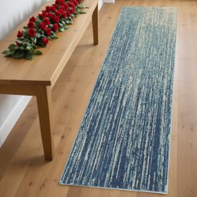 8' Ivory And Blue Abstract Power Loom Runner Rug