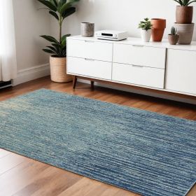 4' X 6' Blue and Ivory Abstract Stripes Power Loom Area Rug