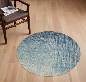 4' Blue and Ivory Abstract Power Loom Round Rug