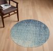 5' Blue and Ivory Abstract Power Loom Round Rug