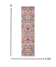 6' Silver Floral Power Loom Runner Rug