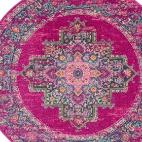 8' Fuchsia Round Power Loom Area Rug