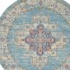 5' Light Blue Round Southwestern Power Loom Area Rug