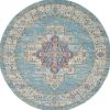 5' Light Blue Round Southwestern Power Loom Area Rug