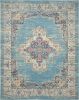 7' X 10' Blue and Ivory Medallion Power Loom Distressed Area Rug